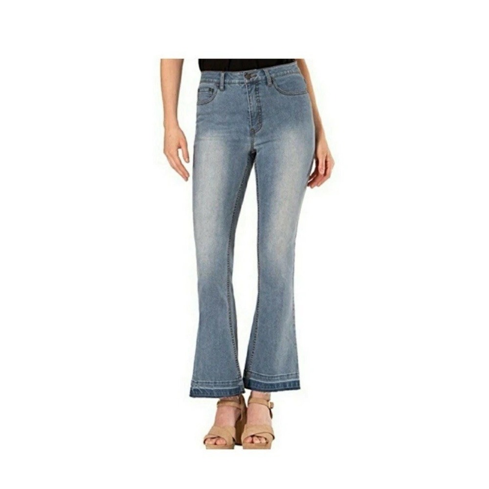 Halston Women's Light‎ Vintage Wash Blue Ankle Flare Size 4